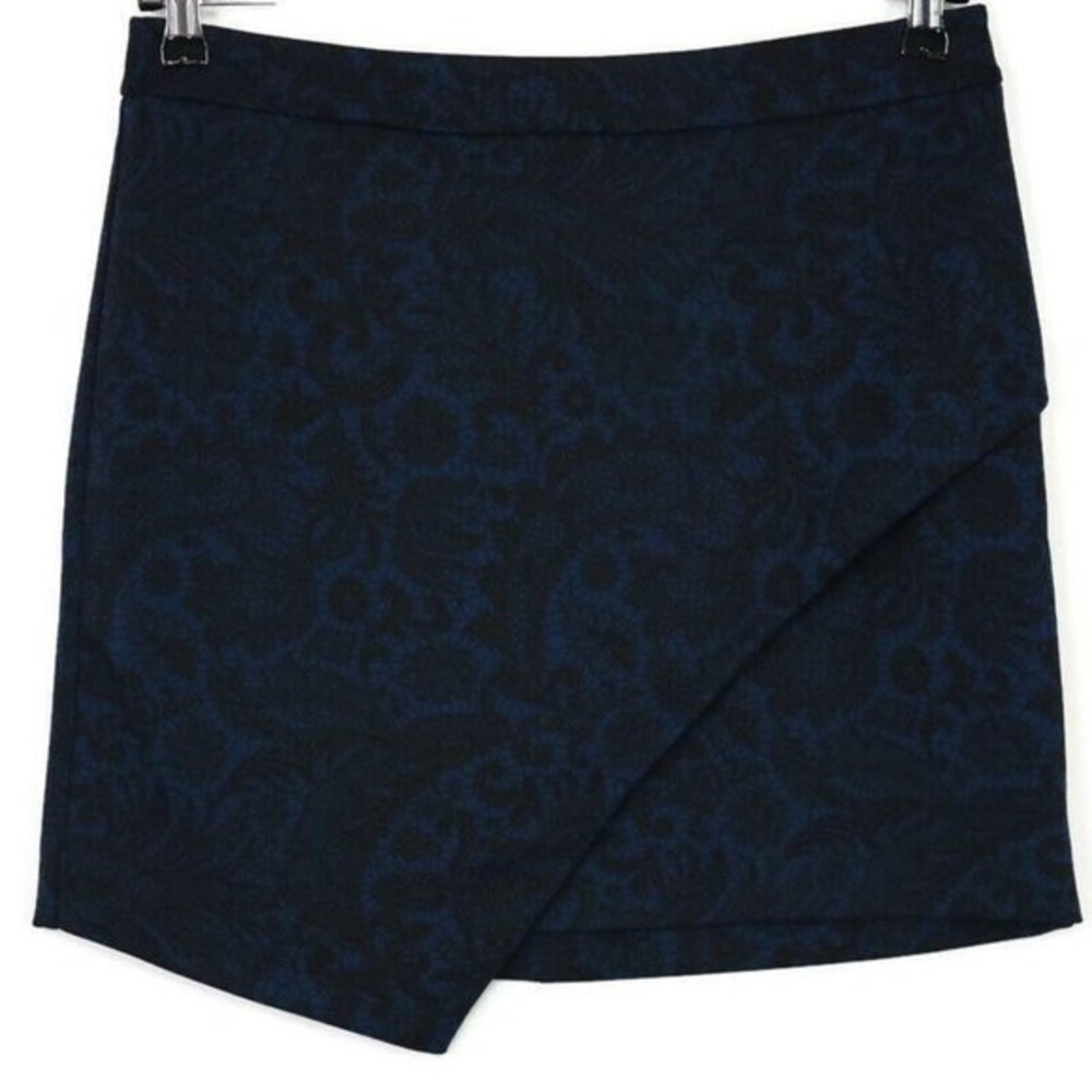 Express Faux Wrap Skirt‎ Blue Black Paisley Floral Stretch 12